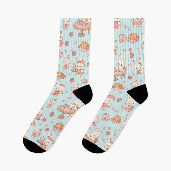 Item preview, Bunny Strawberry Coffee Kawaii Pattern designed and sold by Soft Berry Studio.