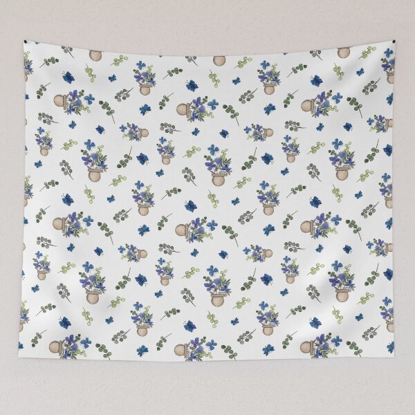 Item preview, Blue Butterfly and Clay Flower Pot Watercolor Art designed and sold by Orly Fuchs Galchen.