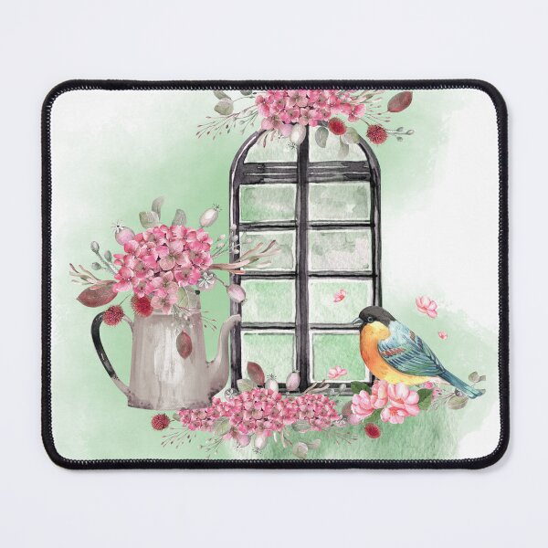 Item preview, Watercolor Cottage Window Pink Flowers Bird designed and sold by mug&more station.