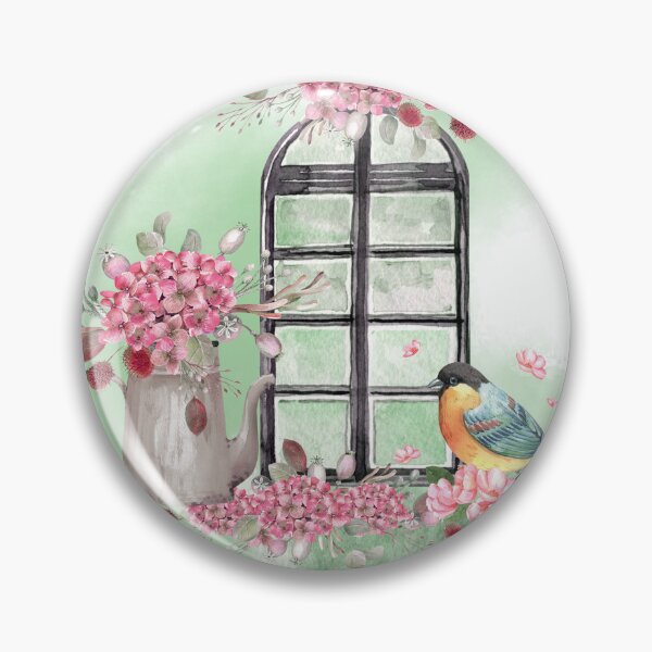 Item preview, Watercolor Cottage Window Pink Flowers Bird designed and sold by mug&more station.