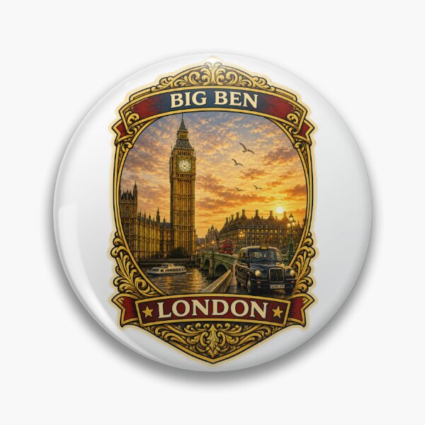 Item preview, Big Ben London Vintage Travel Badge Sticker | United Kingdom Landmark Souvenir designed and sold by DreamPaw Studio.