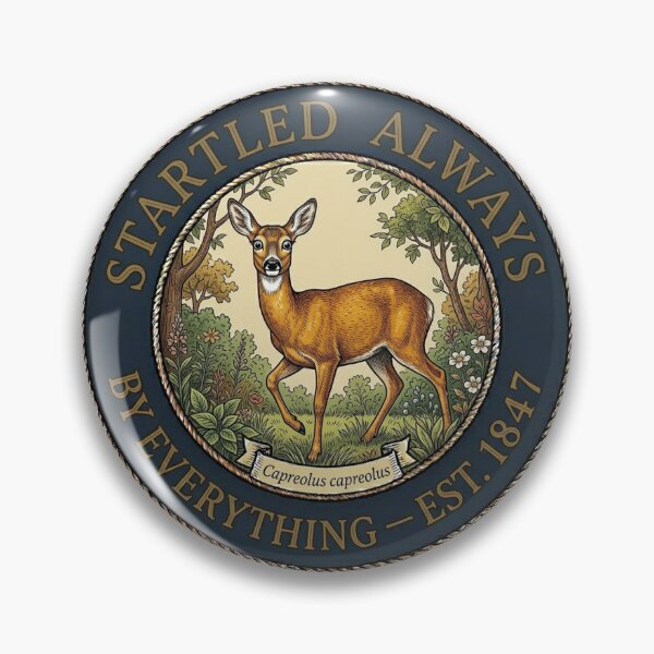 Item preview, Startled Always by Everything Roe Deer Humor Badge designed and sold by CalmCapy Co.
