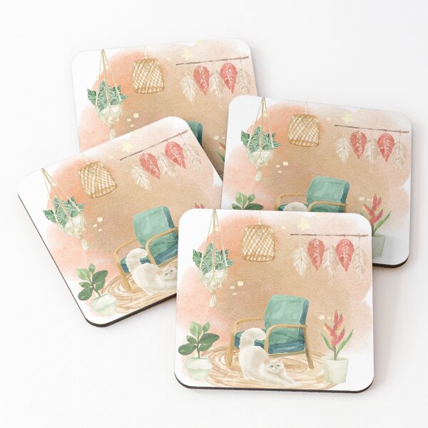 Item preview, Watercolor Boho Cozy Room White Cat designed and sold by mug&more station.