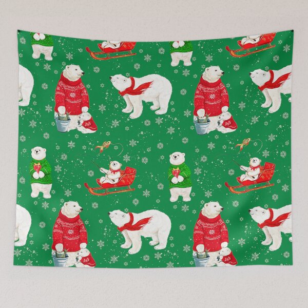 Item preview, Christmas Polar Bears Pattern In Red And Green designed and sold by DEC02.