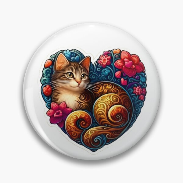 Item preview, Heart Framed Stylized Cats Colorful Spirals Expressive Eyes Floral Art designed and sold by Good Vibes .