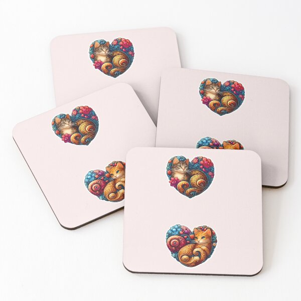 Item preview, Heart Framed Stylized Cats Colorful Spirals Expressive Eyes Floral Art designed and sold by Good Vibes .