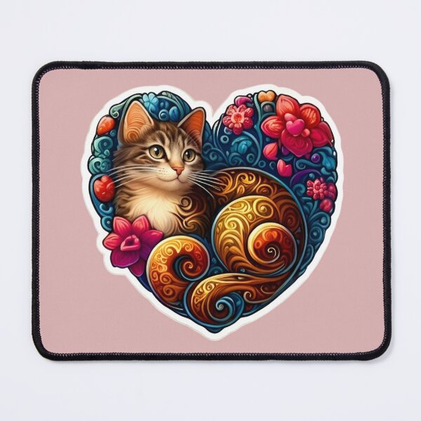 Item preview, Heart Framed Stylized Cats Colorful Spirals Expressive Eyes Floral Art designed and sold by Good Vibes .