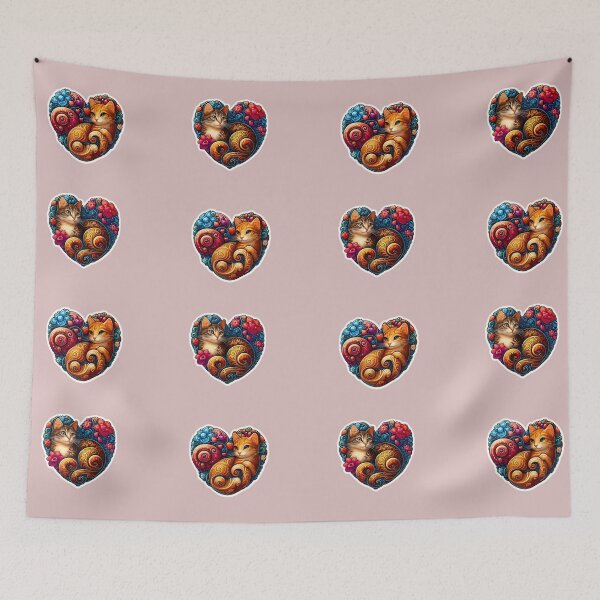 Item preview, Heart Framed Stylized Cats Colorful Spirals Expressive Eyes Floral Art designed and sold by Good Vibes .