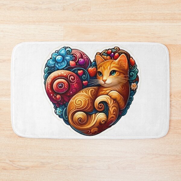 Item preview, Heart Framed Stylized Cats Colorful Spirals Expressive Eyes Floral Art designed and sold by Good Vibes .