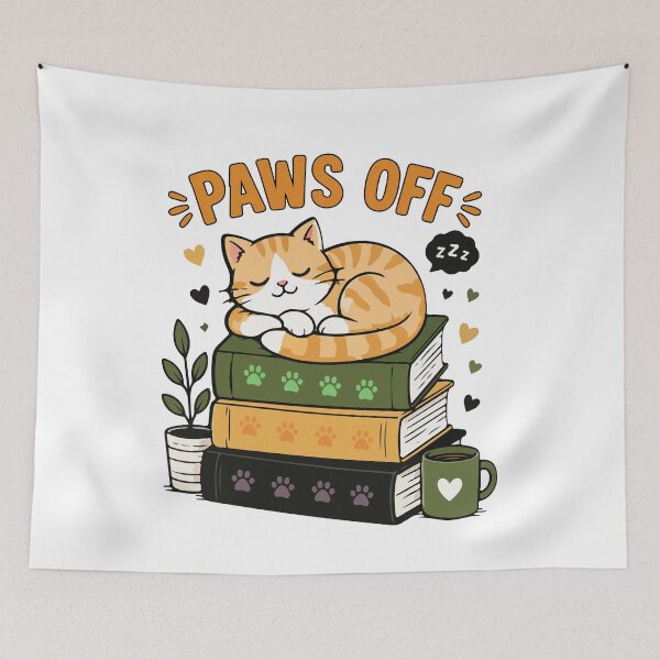 Item preview, Cute Cat Sleeping on Books Funny Paws Off Bookworm Graphic designed and sold by banglalook.