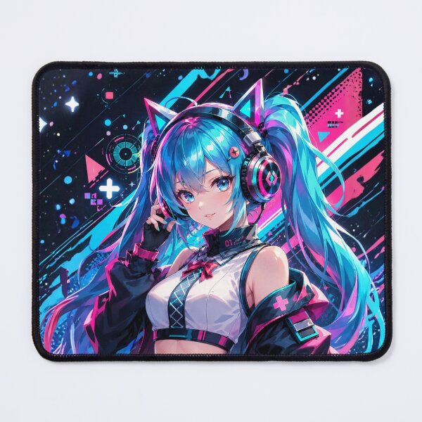 Item preview, Anime girl with blue hair and cyberpop music designed and sold by FusiTink.