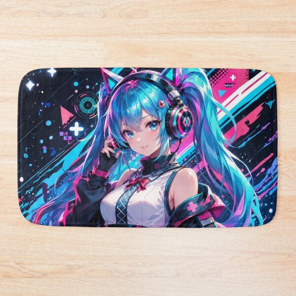 Item preview, Anime girl with blue hair and cyberpop music designed and sold by FusiTink.