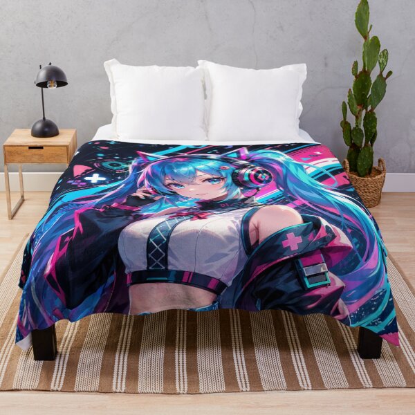 Item preview, Anime girl with blue hair and cyberpop music designed and sold by FusiTink.