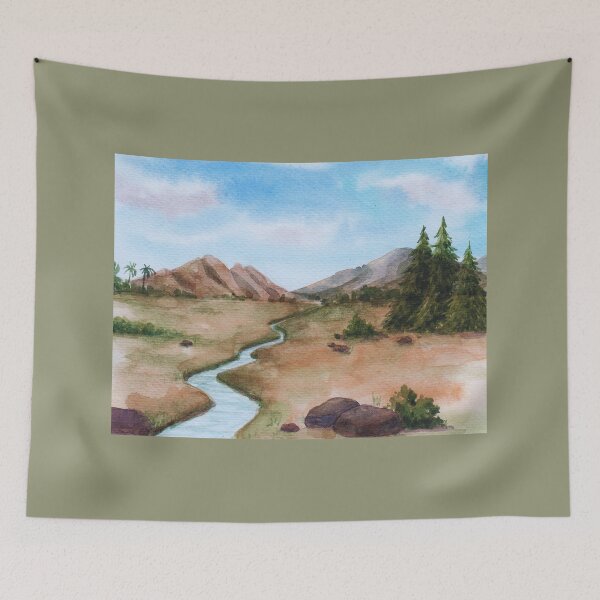 Item preview, Serene River Valley - Rustic Mountain Watercolor Landscape designed and sold by samahl_l.