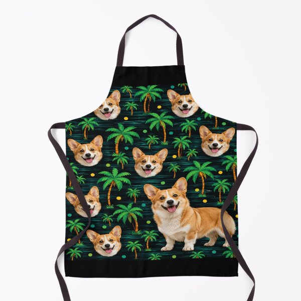 Item preview, Tropical Corgi Palm Tree Pattern with Smiling Dog Faces designed and sold by POD DYNASTY | Original Print On Demand T-Shirt Graphics.
