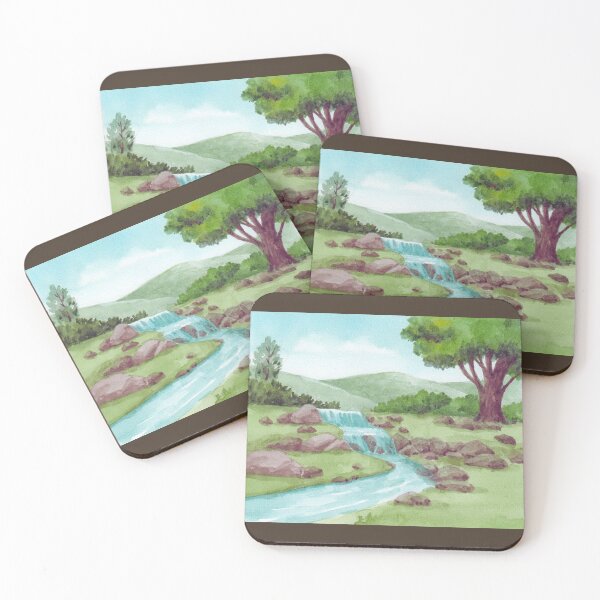 Item preview, Serene River Valley - Rustic Mountain Watercolor Landscape designed and sold by samahl_l.