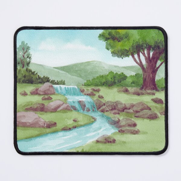 Item preview, Serene River Valley - Rustic Mountain Watercolor Landscape designed and sold by samahl_l.