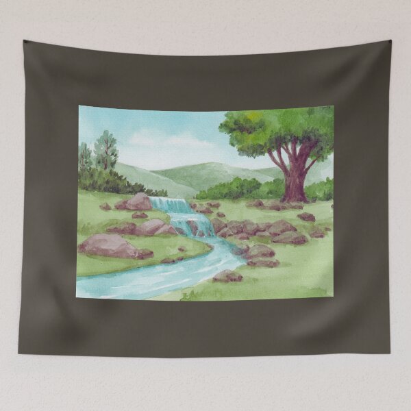 Item preview, Serene River Valley - Rustic Mountain Watercolor Landscape designed and sold by samahl_l.