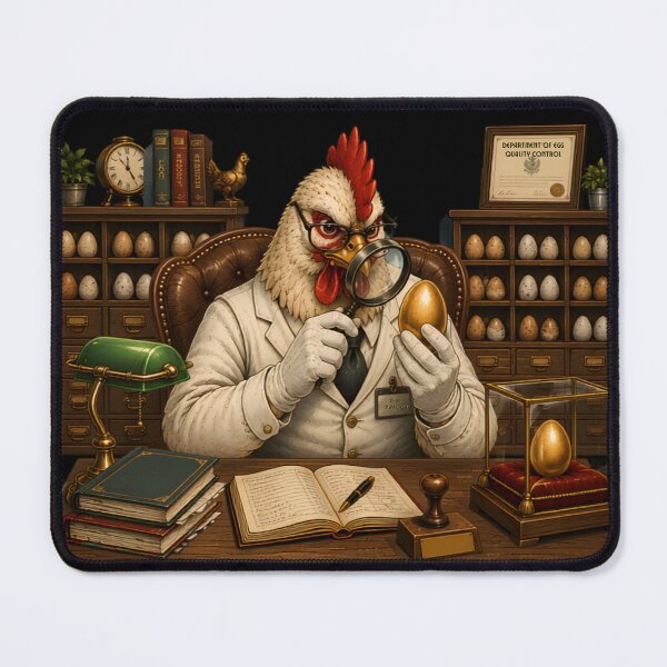 Item preview, Chicken Inspector Examining a Golden Egg – Department of Strategic Egg Reserves designed and sold by PXEpic.