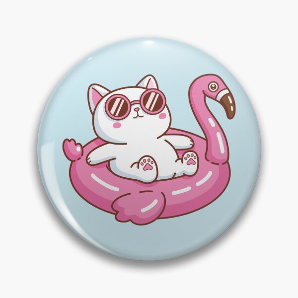 Item preview, Kawaii Cat on Pink Flamingo Float designed and sold by StrayCatLabs.