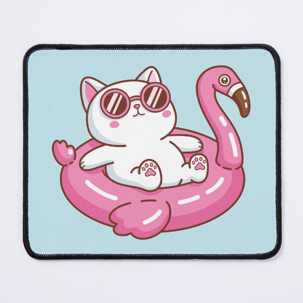 Item preview, Kawaii Cat on Pink Flamingo Float designed and sold by StrayCatLabs.