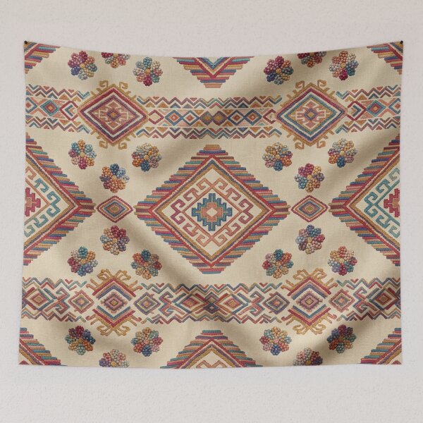 Item preview, Native Style Tribal Kilim Pattern - Geometric Ethnic Fabric Print - Boho Southwestern Seamless Design - Sand Turquoise Festival Fashion - Ethnic Pattern Gift designed and sold by WitchyBotanicaArt.
