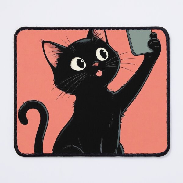 Item preview, Black Cat Taking Selfie Cute Cartoon Kitten designed and sold by     Pink Chaos Club.