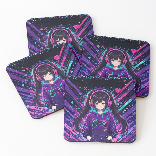 Item preview, Anime gamer girl in a purple hoodie designed and sold by FusiTink.