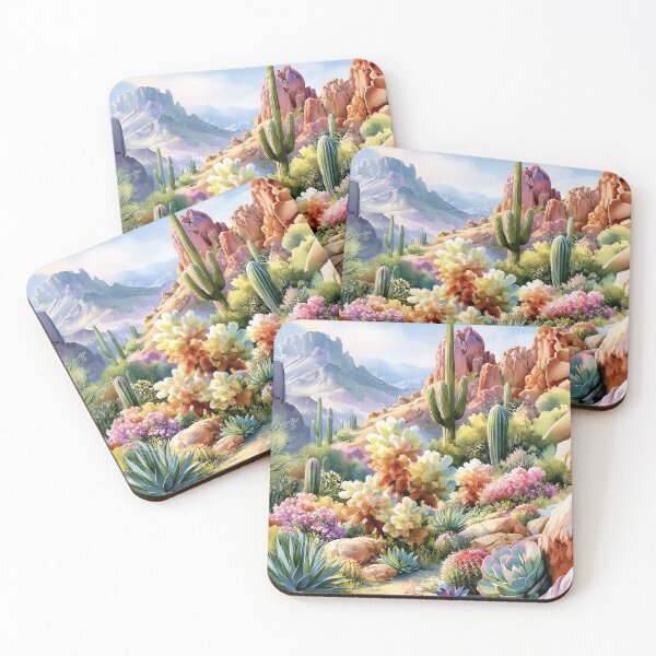 Item preview, Blooming Cactus Watercolor Art | Southwestern Desert Landscape designed and sold by MargaretWiktor.