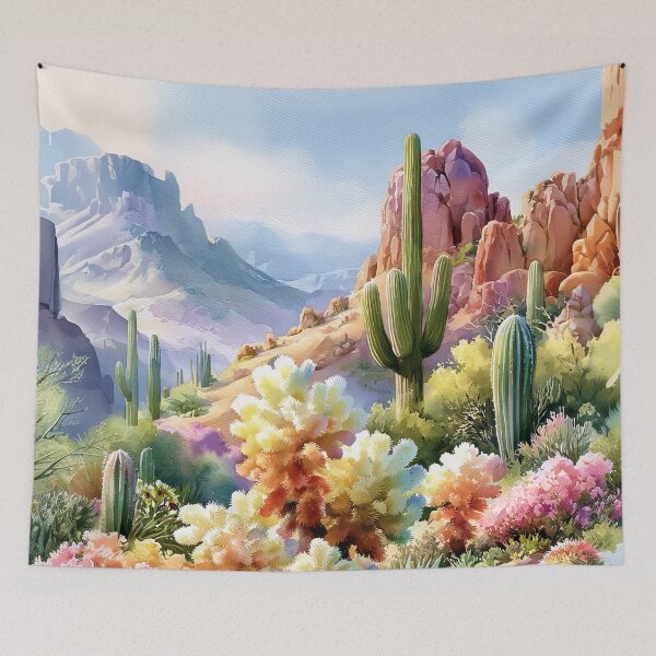 Item preview, Blooming Cactus Watercolor Art | Southwestern Desert Landscape designed and sold by MargaretWiktor.