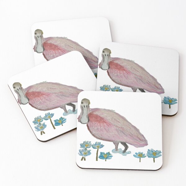 Item preview, Roseate Spoonbill with blue water lilies designed and sold by woodland-towers.