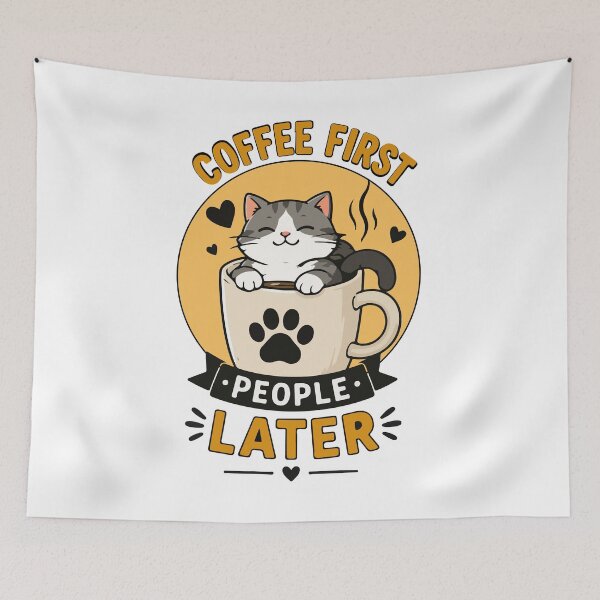Item preview, Cute Cat in Coffee Mug First People Later Funny Graphic designed and sold by banglalook.