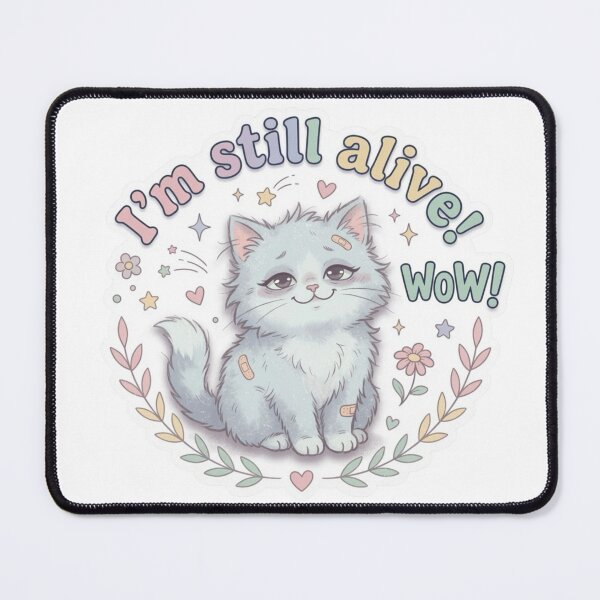 Item preview, I'm Still Alive Wow Funny Tired Pastel Cat Art designed and sold by TatiK-Treasures.