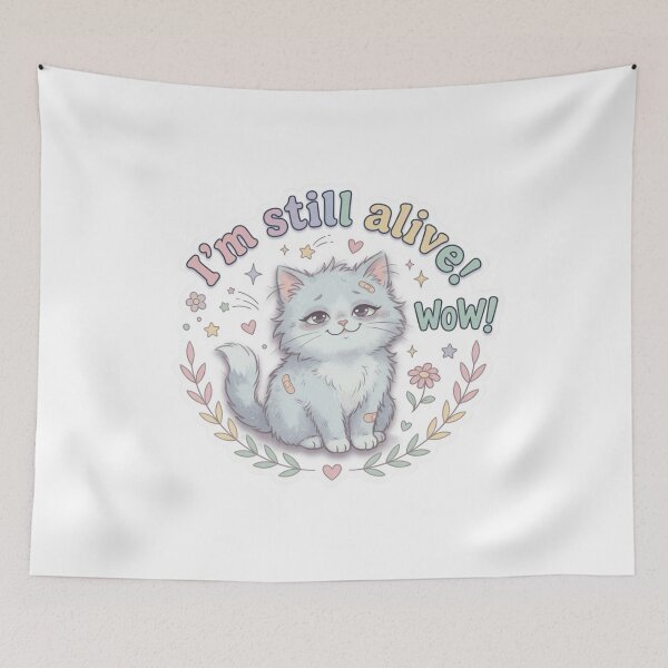 Item preview, I'm Still Alive Wow Funny Tired Pastel Cat Art designed and sold by TatiK-Treasures.