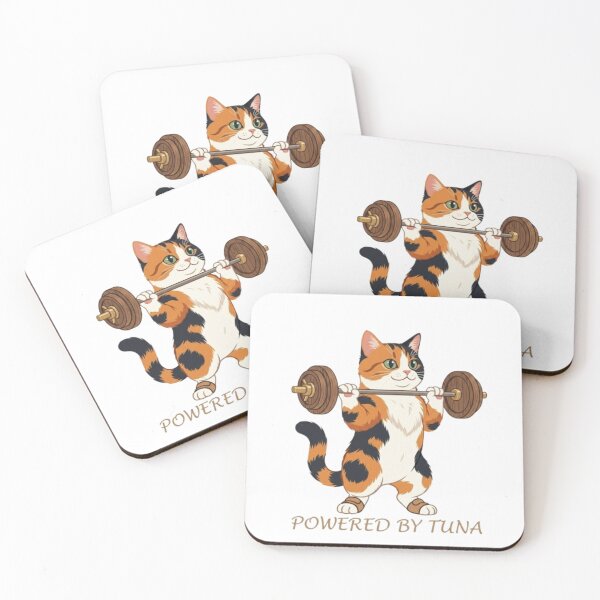Item preview, Funny Calico Cat Lifting Gold Dumbbells Fitness Illustration designed and sold by Northern Glow Art.