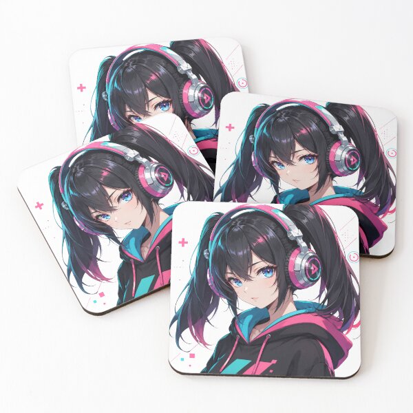 Item preview, Anime girl in a black hoodie and neon headphones designed and sold by FusiTink.