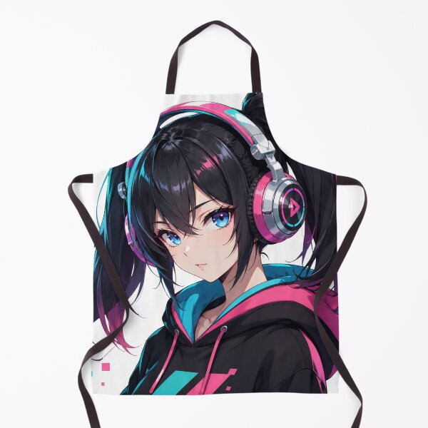 Item preview, Anime girl in a black hoodie and neon headphones designed and sold by FusiTink.