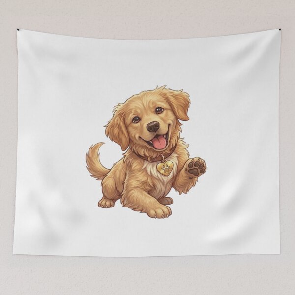 Item preview, Cute Golden Retriever Puppy Waving Paw Illustration designed and sold by Northern Glow Art.