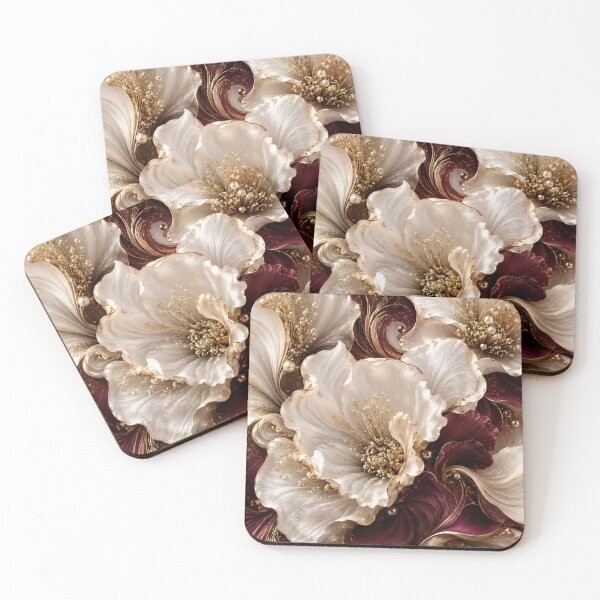 Item preview, Luxurious Botanical Art - Ivory & Burgundy Floral Elegance with Golden Accents designed and sold by MiraLumeStudio.