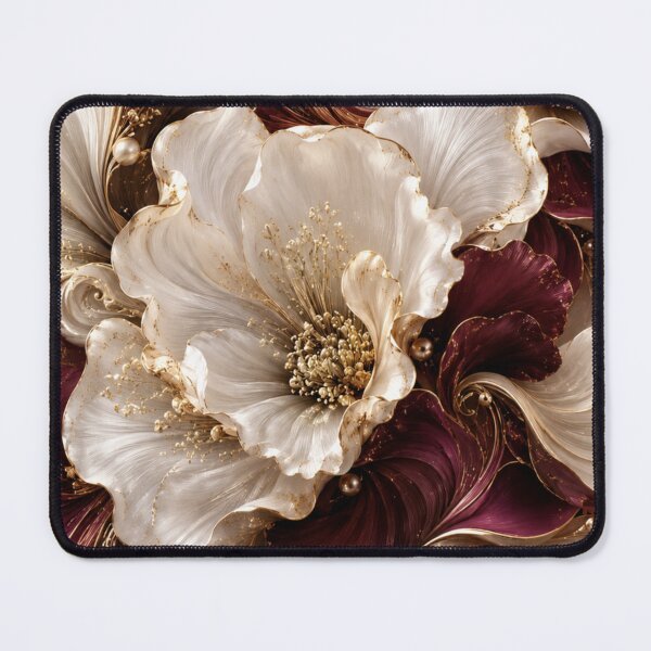 Item preview, Luxurious Botanical Art - Ivory & Burgundy Floral Elegance with Golden Accents designed and sold by MiraLumeStudio.