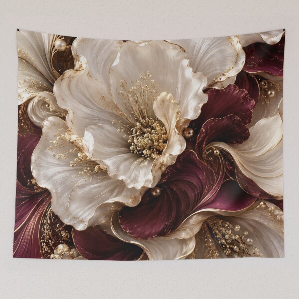 Item preview, Luxurious Botanical Art - Ivory & Burgundy Floral Elegance with Golden Accents designed and sold by MiraLumeStudio.