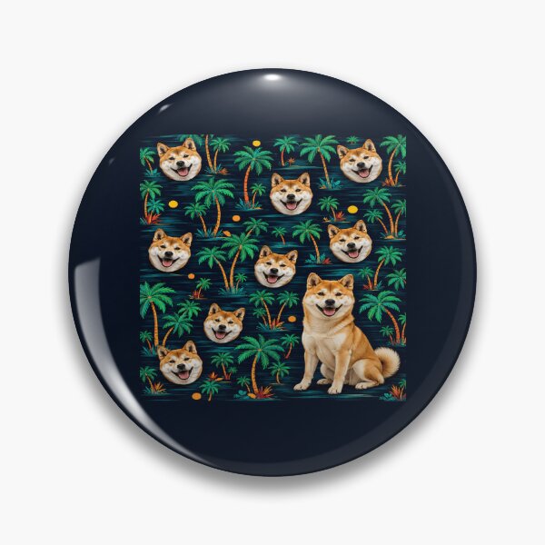 Item preview, Tropical Shiba Inu Palm Tree Pattern with Smiling Dog Faces designed and sold by POD DYNASTY | Original Print On Demand T-Shirt Graphics.