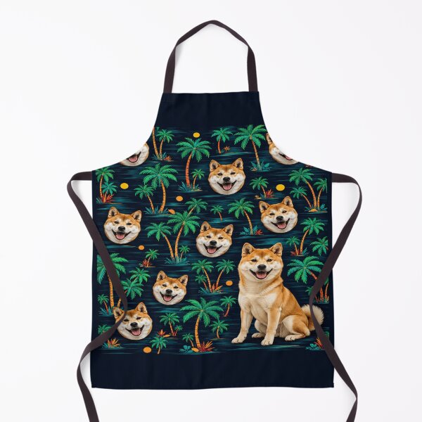 Item preview, Tropical Shiba Inu Palm Tree Pattern with Smiling Dog Faces designed and sold by POD DYNASTY | Original Print On Demand T-Shirt Graphics.