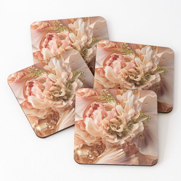 Item preview, Luxurious Botanical Art - Blush Peach Floral Symphony in Soft Gold designed and sold by MiraLumeStudio.