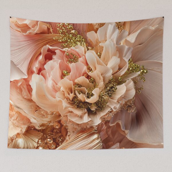 Item preview, Luxurious Botanical Art - Blush Peach Floral Symphony in Soft Gold designed and sold by MiraLumeStudio.