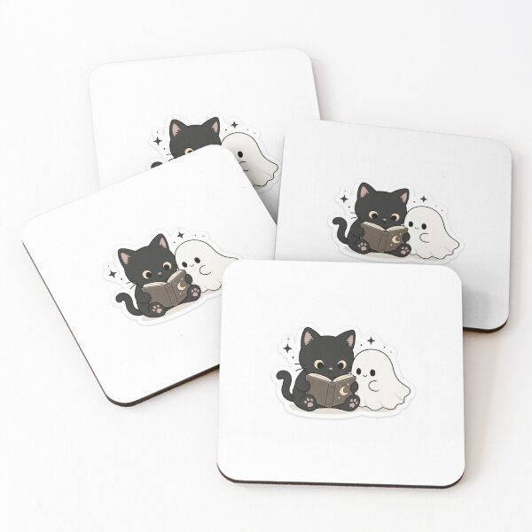 Item preview, Bookish Ghost & Cat Sticker | Cute Reading Halloween Kawaii Sticker designed and sold by Cozy Art Studio.