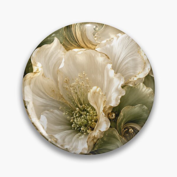 Artikelvorschau, Luxuriöse botanische Kunst – Salbeigrüne und elfenbeinfarbene Blüten mit goldener Eleganz entworfen und verkauft von MiraLumeStudio.
