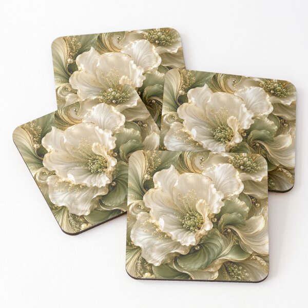 Item preview, Lujoso arte botánico: flores en verde salvia y marfil con elegancia dorada. designed and sold by MiraLumeStudio.