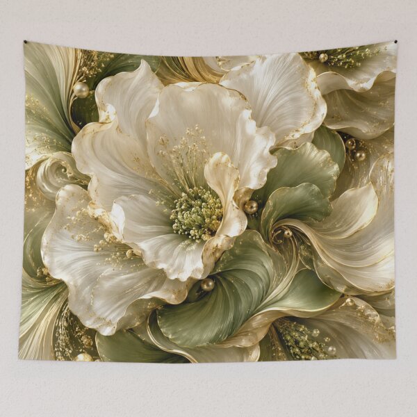 Item preview, Luxurious Botanical Art - Sage Green & Ivory Flowers with Golden Elegance designed and sold by MiraLumeStudio.