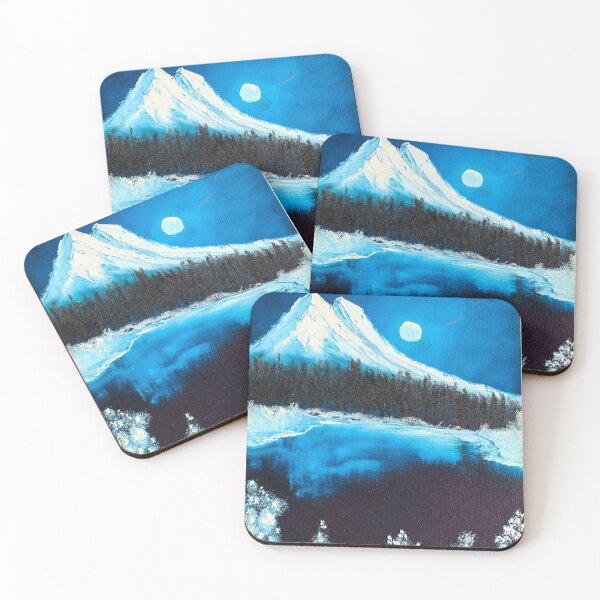 Item preview, Peaceful night with mountain, lake and snowy bushes. designed and sold by BP-Brushworks.